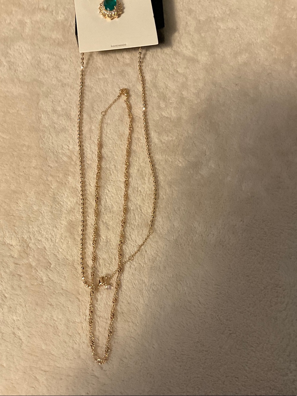 Layered Gold Necklace with Emerald-Green Pendant